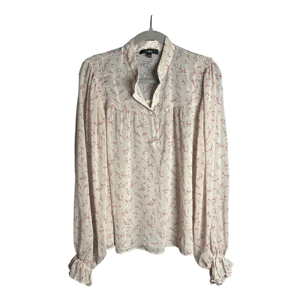 Lulu’s Pink Floral Sheer Long Sleeve Blouse Button Detail Medium